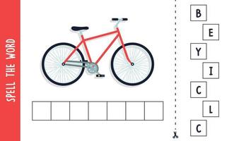 stava ordet cykel och stavningskoncept för barn platt vektorillustration. vektor