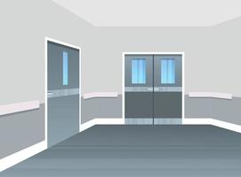 leerer Krankenhauskorridorbereich keine Leute und flache Designinnenillustration des modernen Krankenhauses Quadratischer Plan.