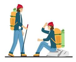set man resenären är engagerad i vandring vandring med en ryggsäck en turist i bergen vektorillustration vektor