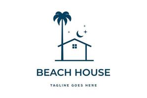 enkel minimalistisk strandpalm kokospalm med stuga stuga villa värdshus logotyp design vektor