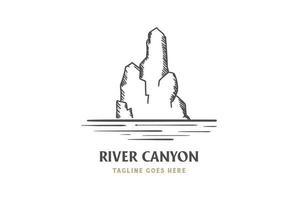 vintage rock stone canyon cliff mit river creek see logo design vector