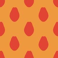 Orange Mango Frucht Musterdesign, im flachen Design-Stil. handgezeichnete Cartoon-Mangos auf orangefarbenem Hintergrund, einfaches tropisches Design. Sommerillustration. vektor