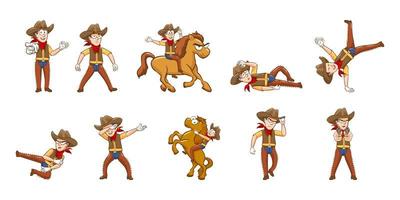 cowboys i olika poser set vektor