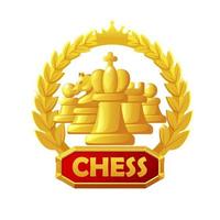 Schachsymbol mit Schachfiguren und Lorbeerkranz oder Schachstrategie-Brettspiel vektor
