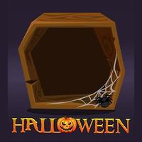 Halloween-Holzrahmen-Avatar, leere Vorlage mit Spinnennetz für Spiel. vektor