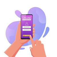 online-registrierungskonzept mit handgriff-smartphone. Melden Sie sich bei der Illustration des Internet-Webbrowsers an vektor