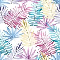 Nahtloses Muster mit bunten tropischen Blättern. Farbige Blätter einer Palme in rosa, blauen, gelben Farben isoliert auf weißem Hintergrund. Sommerdruck für Stoff, Textil, Tapete. vektor
