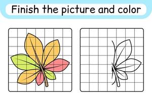 komplettera bilden blad kastanj. kopiera bilden och färgen. avsluta bilden. målarbok. pedagogiskt ritövningsspel för barn vektor