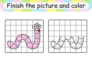 Vervollständigen Sie das Bild Wurm. Kopieren Sie das Bild und die Farbe. beende das Bild. Malbuch. pädagogisches Zeichenübungsspiel für Kinder vektor