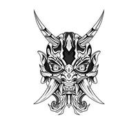 handritade svartvita tatueringar konstverk djävulen satan mask oni demon horn vektorillustration vektor