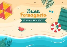 buon ferragosto mall platt tecknad bakgrund vektorillustration vektor