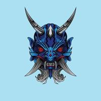 blå hanya mask illustration skrämmande japansk demon mask isolerade bakgrund vektor