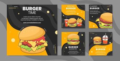 flache Cartoon-Hintergrund-Vektorillustration der Burger-Social-Media-Beitragsvorlage vektor