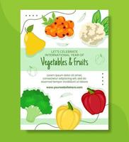 Gemüse- und Obstplakatschablonen-Karikaturhintergrund-Vektorillustration vektor
