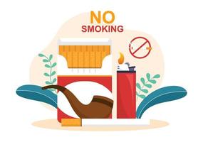 sluta röka eller inte cigaretter för att bekämpa ohälsosamma rökvanor, medicinskt och som en tidig varning i platt tecknad illustration vektor