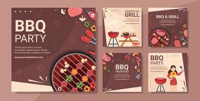 bbq eller grill sociala medier post mall platt tecknad bakgrund vektorillustration vektor