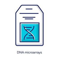 DNA-Mikroarray blaues Farbsymbol. DNA-Chip. Sammlung mikroskopischer Chromosomenflecken. kleine Glasplatte in Plastik eingefasst. Biochip. Genforschung. Biotechnik. isolierte Vektorillustration vektor