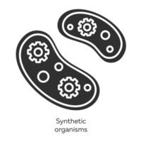 Glyphensymbole für synthetische Organismen festgelegt. technische Bakterien. einzellige Organismen. Protozoen. bauen künstliche biologische Systeme. Biotechnik. Silhouettensymbole. vektor isolierte illustration
