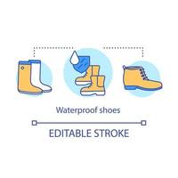 Symbol für das Konzept der wasserdichten Schuhe. wasserabweisende gummischuhidee dünne linienillustration. Herbst, Winterstiefel mit hydrophoben Materialien Vektor isoliert Umrisszeichnung. editierbarer Strich