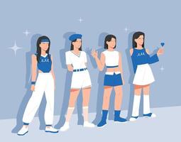 en grupp kvinnliga idoler klädda i blått står i en cool pose. vektor