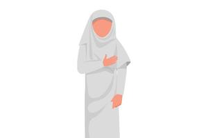 Business-Design-Zeichnung arabische Geschäftsfrau, die die Hände auf der Brust hält. freundliche frau, die sich für den freundlichen geschäftspartner bedankt. büroangestellte fühlen sich wohl. flache Cartoon-Stil-Vektor-Illustration vektor