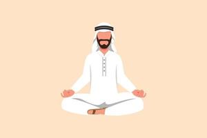 geschäftsflachzeichnung entspannter arabischer geschäftsmann, der yoga tut und sich von der geschäftigen arbeit ausruht. männlicher büroangestellter sitzt in yoga-pose, meditation, entspannt, stressbewältigung. Cartoon-Design-Vektor-Illustration vektor