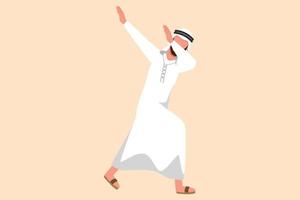 business platt tecknad stil ritning glad arabisk affärsman står med korsande armar och titta ner. framgång kontorsarbetare firar löneökning från företaget. grafisk design vektor illustration