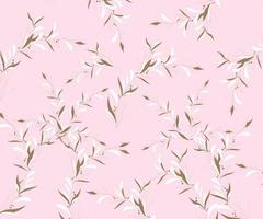 zarter Blumenhintergrund. kleine weiße Blumen und Punkte auf einem rosa Hintergrund. Tapeten, Möbelstoffe, Textilien vektor