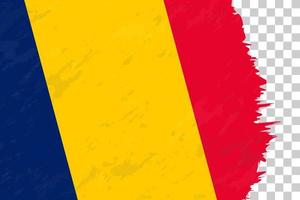 horisontell abstrakt grunge borstade flagga av Tchad på transparent rutnät. vektor