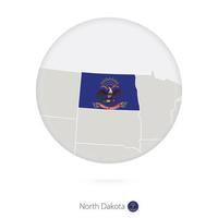 Karte des Bundesstaates North Dakota und Flagge im Kreis. vektor