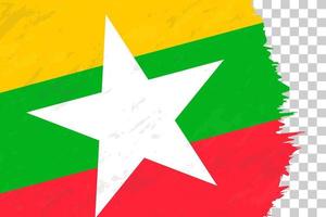 horizontale abstrakte grunge gebürstete flagge von myanmar auf transparentem gitter. vektor