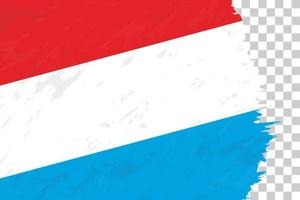 horisontell abstrakt grunge borstad flagga luxembourg på transparent rutnät. vektor
