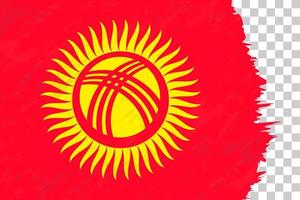horisontell abstrakt grunge borstad flagga Kirgizistan på transparent rutnät. vektor