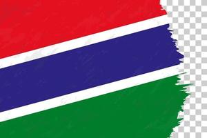 horisontell abstrakt grunge borstad flagga Gambia på transparent rutnät. vektor