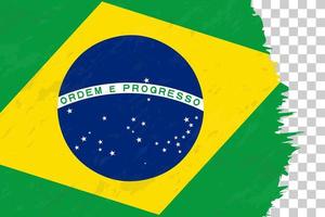 horisontell abstrakt grunge borstad flagga Brasilien på transparent rutnät. vektor