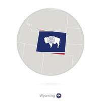 karte des staates wyoming und flagge im kreis. vektor