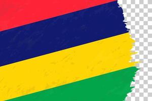 horisontell abstrakt grunge borstad flagga Mauritius på transparent rutnät. vektor