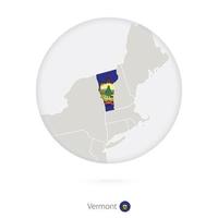 karte des staates vermont und flagge im kreis. vektor