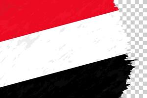 horisontell abstrakt grunge borstade flaggan för Jemen på transparent rutnät. vektor