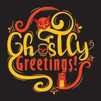 glad halloween t-shirt design med halloween element eller handritad halloween typografi design vektor