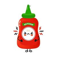 söt arg ketchup karaktär. vektor handritad tecknad kawaii karaktär illustration ikon. isolerad på vit bakgrund. ledsen ketchup karaktär koncept