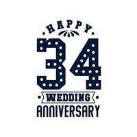34-årsfirande, grattis på 34-års bröllopsdagen vektor