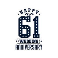 61 års firande, grattis på 61:a bröllopsdagen vektor
