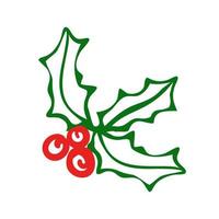 vektorillustration von stechpalme, ilex-zweig mit beeren und blättern, mistel. weihnachten, neujahrsfeier symbol. isolierte Darstellung auf weißem Hintergrund vektor