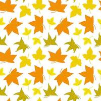 Herbstlaub nahtloses Muster, einfache vektorminimalistische Konzeptflachartillustration, gelb-orangee handgezeichnete natürliche Blumenverzierung für Einladungen, Textil, Geschenkpapier, Herbstferiendekor vektor