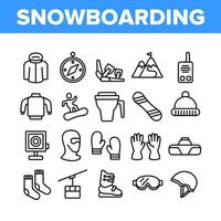 snowboardutrustning samling ikoner set vektor