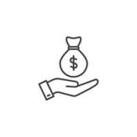 vektor tecken på piktogram av pengar till hands symbolen är isolerad på en vit bakgrund. piktogram av pengar på sidan ikonen färg redigerbar.