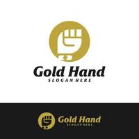 guld hand logotyp formgivningsmall. knyt hand logotyp koncept vektor. kreativ ikon symbol vektor