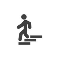 Das Vektorzeichen des Mannes auf der Treppe, der das Symbol hinuntergeht, ist auf einem weißen Hintergrund isoliert. Mann auf der Treppe, die die Symbolfarbe hinuntergeht, kann bearbeitet werden. vektor