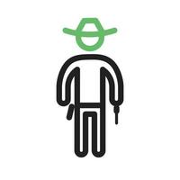 cowboy med pistol linje grön och svart ikon vektor